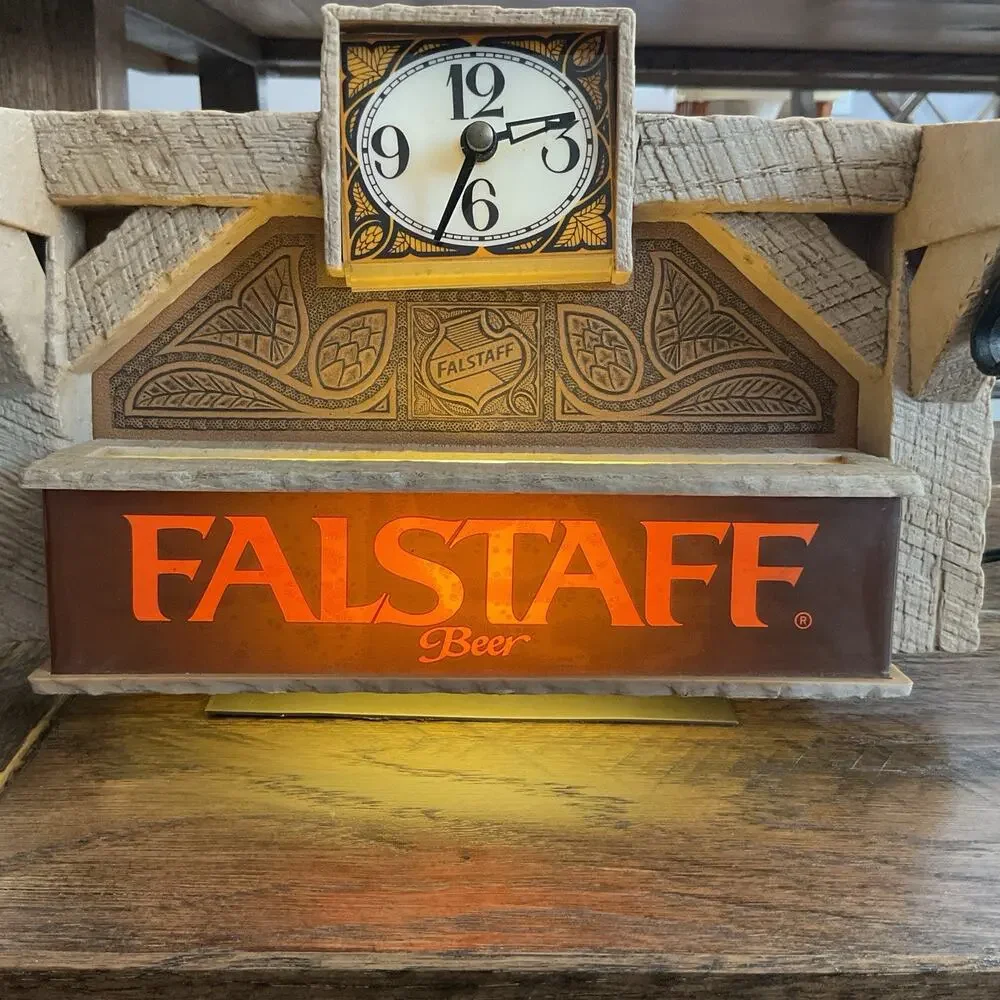 Rare Vintage Falstaff Lighted Beer Sign / Clock in Working Condition